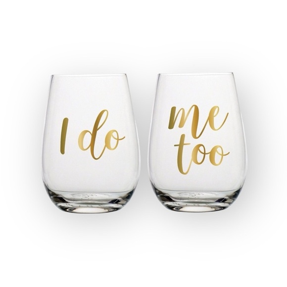 new ✶ I Do + Me Too ✶ Bridal Wine Glass ✶ 4 Set of 2 ✶ Gold Foil Lettering ✶ - Picture 6 of 10